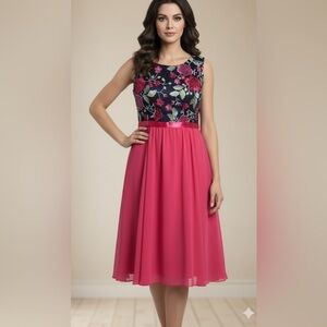 Cindy Embroidered Floral Sleeveless Pink Dress